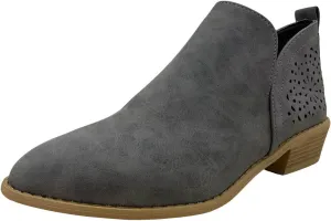 Ankle Boots for Women Women's Low Chunky Stacked Heel Cut out Boots Perforated Western Fashion Round Toe Shoes Ankle Booties