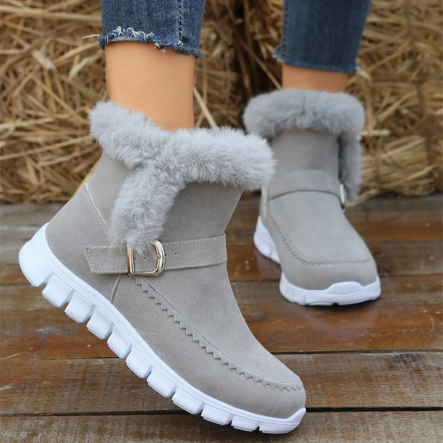Boots For Women Ankle Booties Dressy Warm Snow Winter Boots Casual Trendy Comfortable Slip On Fur Lined Loafers Shoes