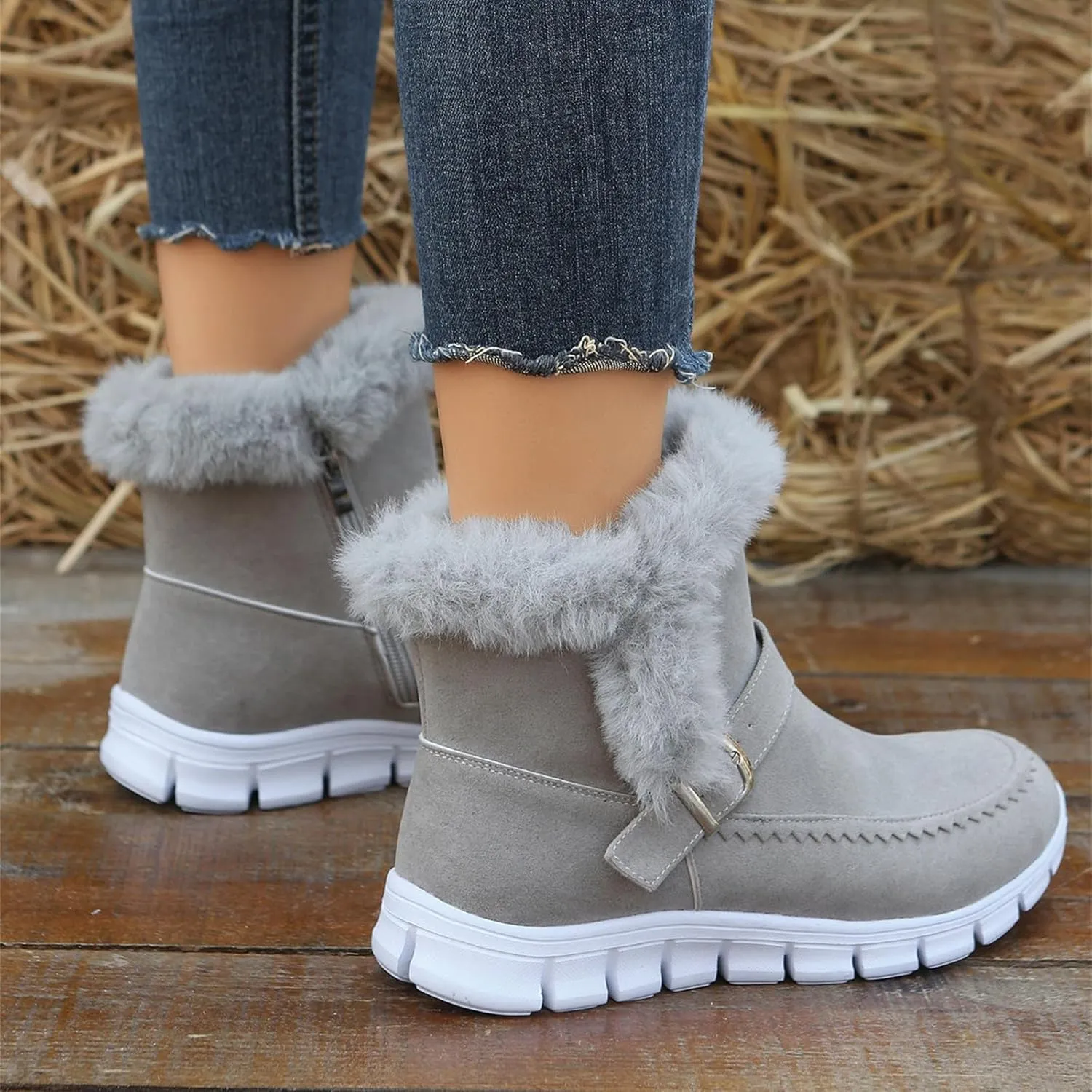 Boots For Women Ankle Booties Dressy Warm Snow Winter Boots Casual Trendy Comfortable Slip On Fur Lined Loafers Shoes