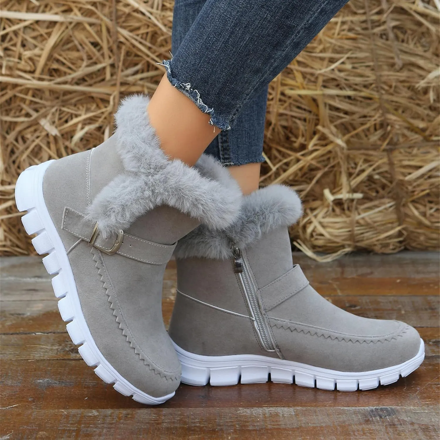 Boots For Women Ankle Booties Dressy Warm Snow Winter Boots Casual Trendy Comfortable Slip On Fur Lined Loafers Shoes