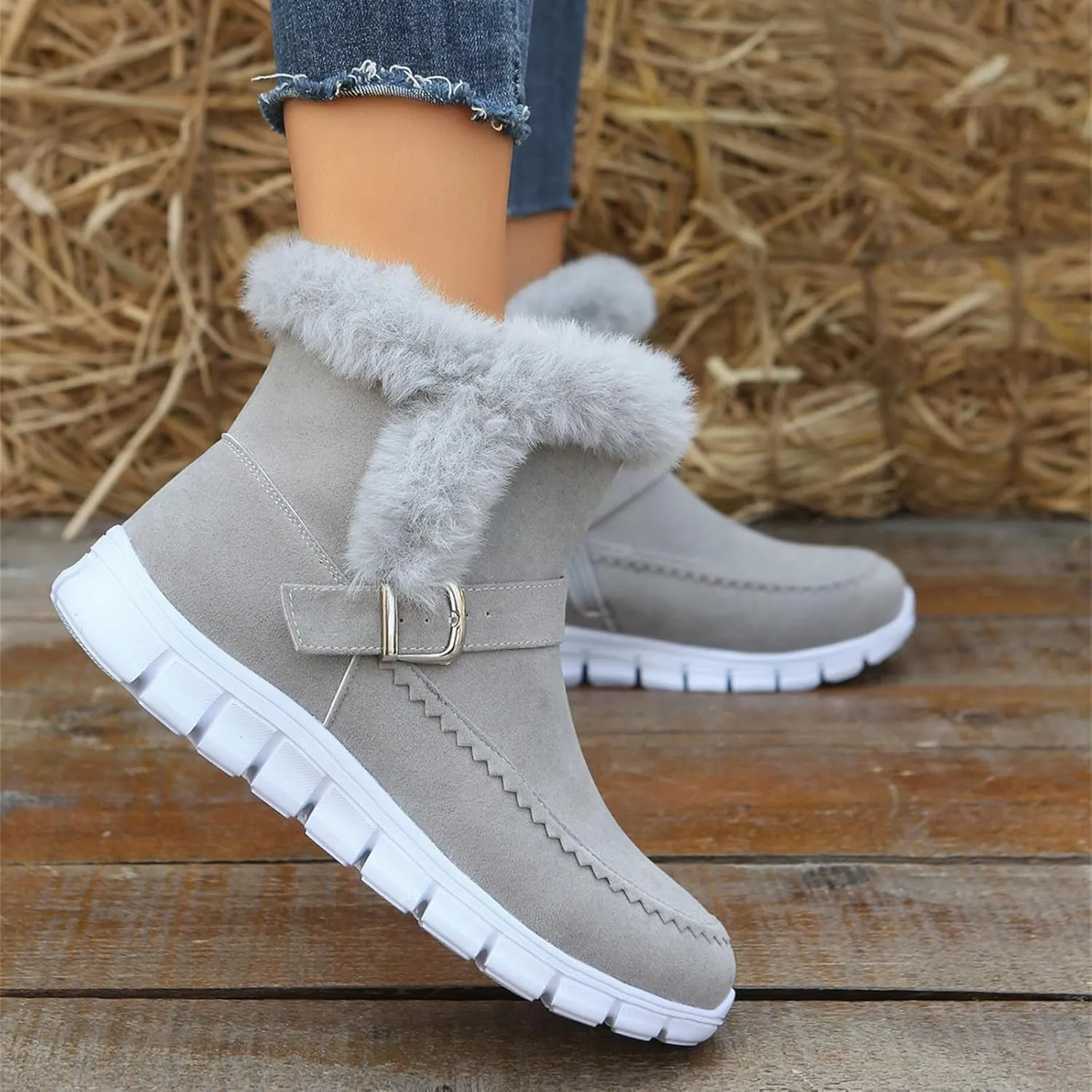 Boots For Women Ankle Booties Dressy Warm Snow Winter Boots Casual Trendy Comfortable Slip On Fur Lined Loafers Shoes