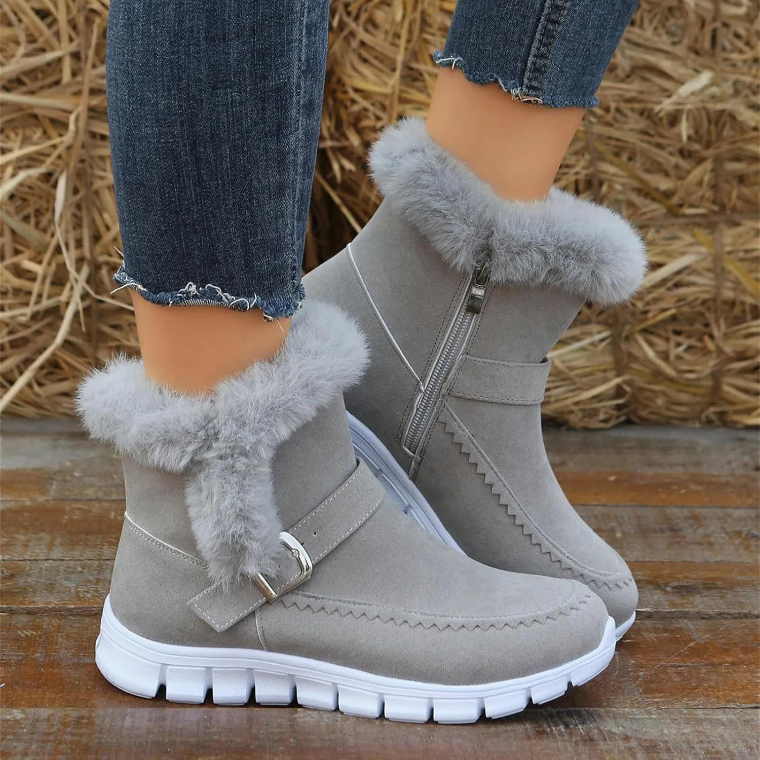 Boots For Women Ankle Booties Dressy Warm Snow Winter Boots Casual Trendy Comfortable Slip On Fur Lined Loafers Shoes