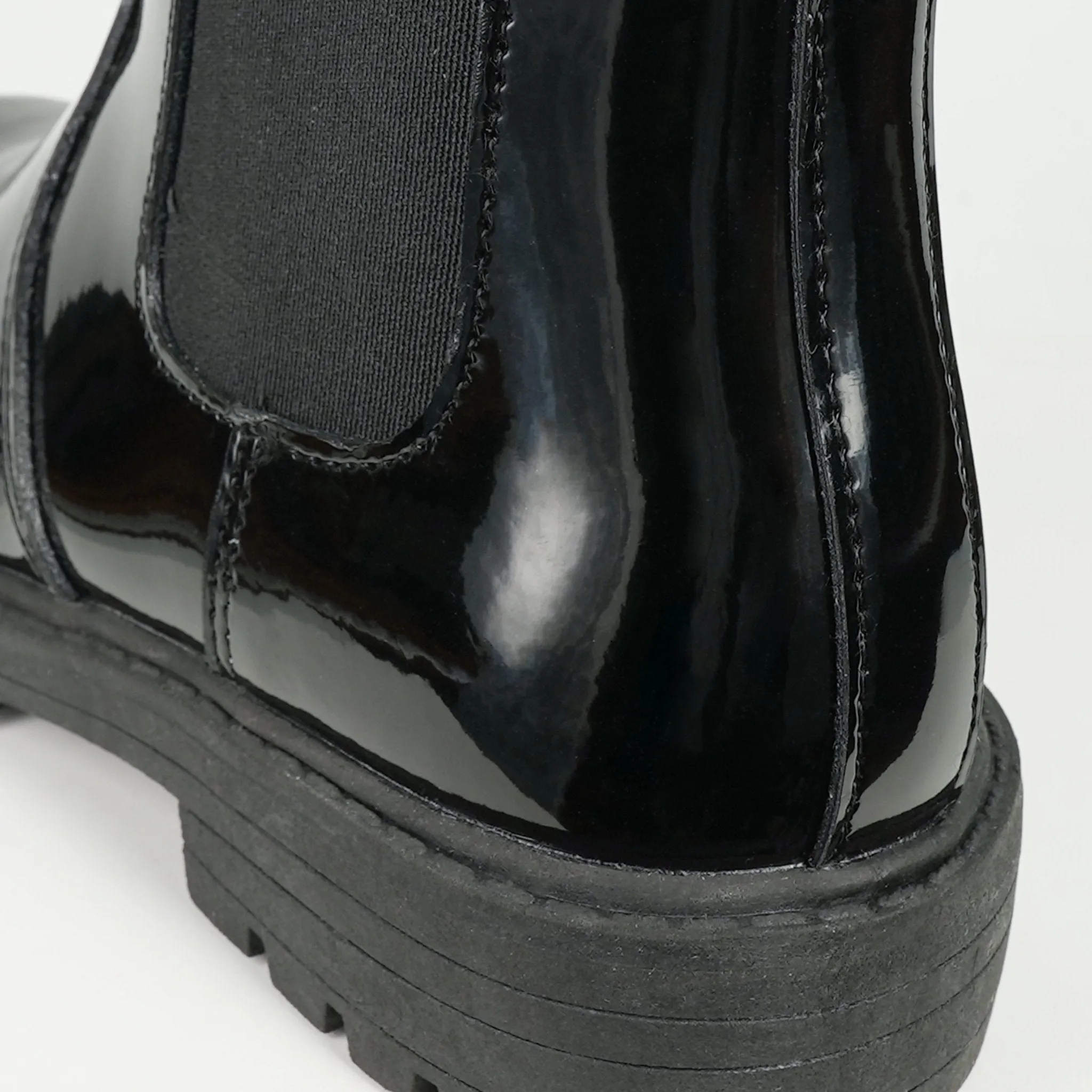 CARA - Girls' Black Patent Coated Leather Gusset Ankle Boots