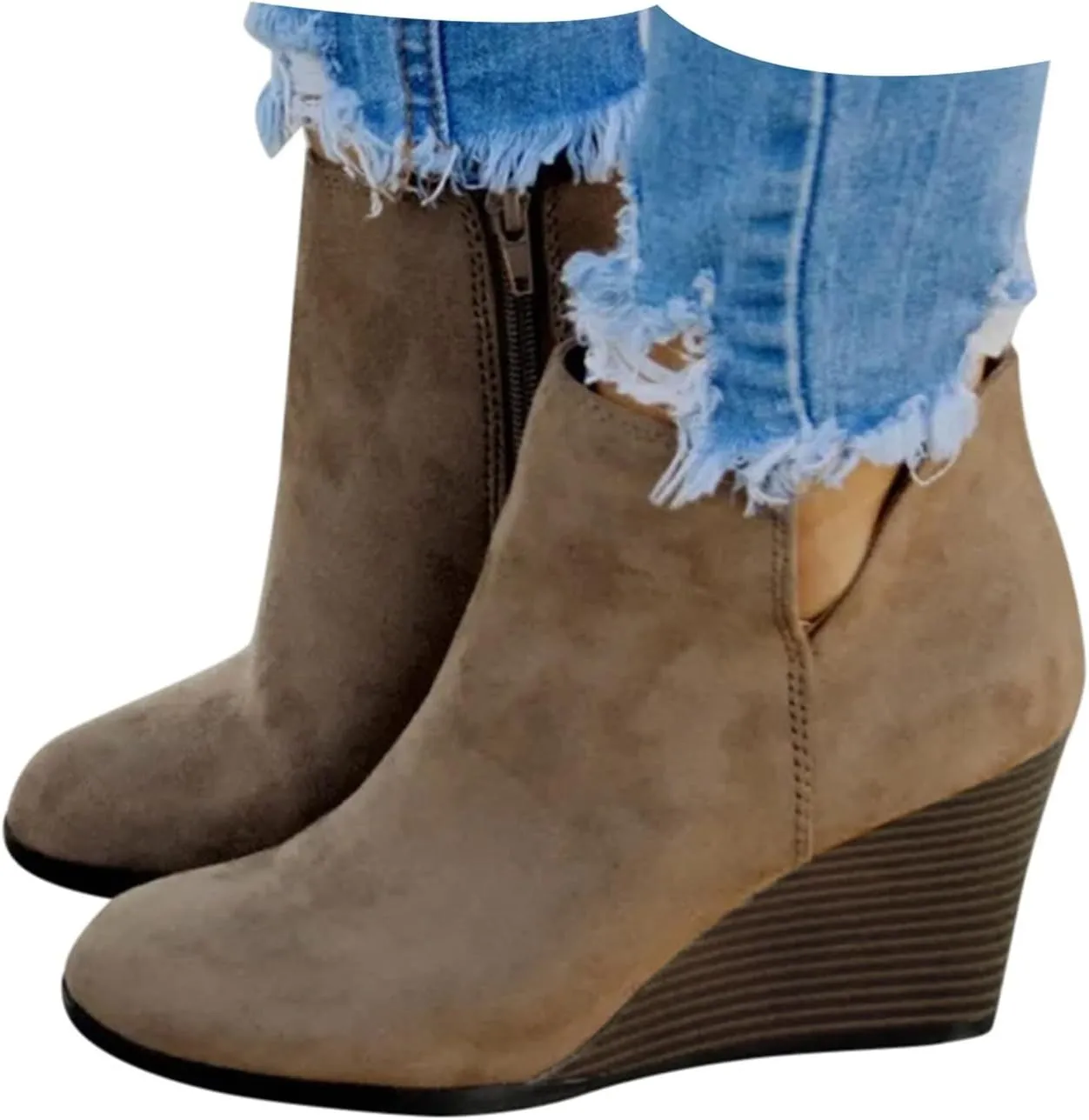 Cathalem Ankle Booties for Women, Womens Ankle Boots Pointed Toe Stacked Chunky Heels Tassels Side Zipper Booties