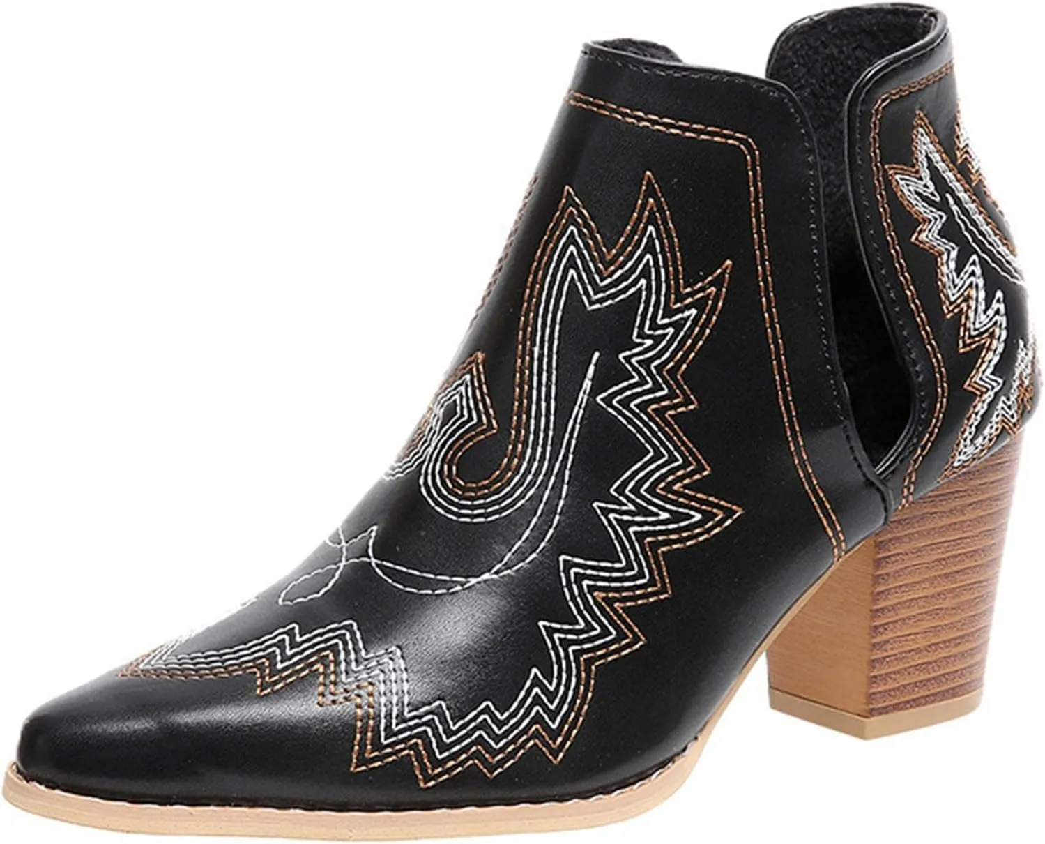 Cathalem Cowboy Boots for Women 2024 Cowgirl Ankle Western Embroidered Stitched Pointed Toe Cutout Chunky Heels Short Booties