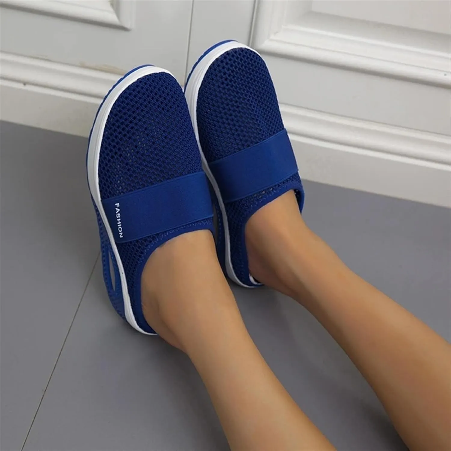 Diabetic Air-Cushion Slip-On Walking Shoes Summer Backless Walking Mules Orthopedic Diabetic Slippers Breathable Mesh Air Cushion Shoe Open Back Slip On Shoe Lightweight Slippers with Arch-Support