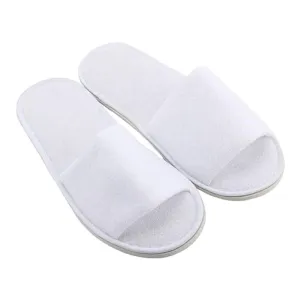 Disposable White Towelling Slippers Open-toe