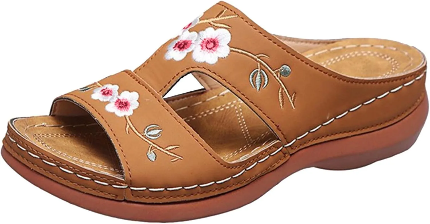 Eduavar Sandals for Women Casual Orthopedic Wedge Platform Sandals with Arch Support Platform Walking Slip on Beach Slippers