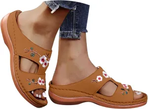 Eduavar Sandals for Women Casual Orthopedic Wedge Platform Sandals with Arch Support Platform Walking Slip on Beach Slippers