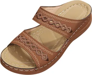 Eduavar Women's Comfort Arch Support Sandals, Black, Open Toe Wedge Slides