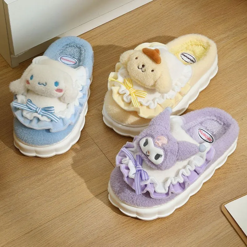 Fuzzy Lace House Slippers