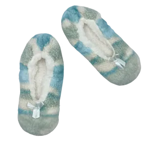 Patchwork Blue Fuzzy Babba Slipper Socks