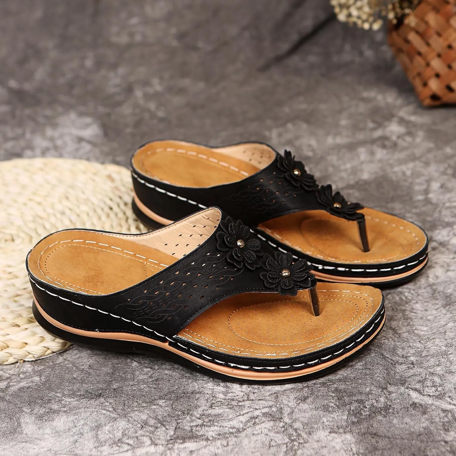 Sandalias para Mujer, Women Summer Comfortable Flip Flop Vintage Slide Sandals Slip on Open Toe Sandals