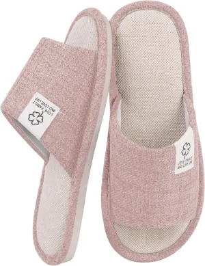 Slippers for Women,Memory Foam Soft Warm Slip On Open Toe Linen Cotton House Slippers,Anti-Skid Cozy for Indoor Outdoor Slippers