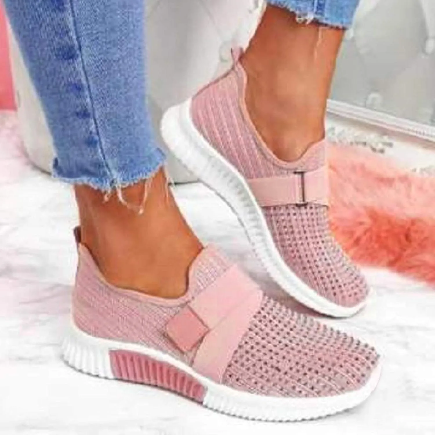 Sneakers for Women Mesh Slip On Running No Lace Walking Shoes Slip On Lightweight Gym Workout Breathable Fashion Sneakers