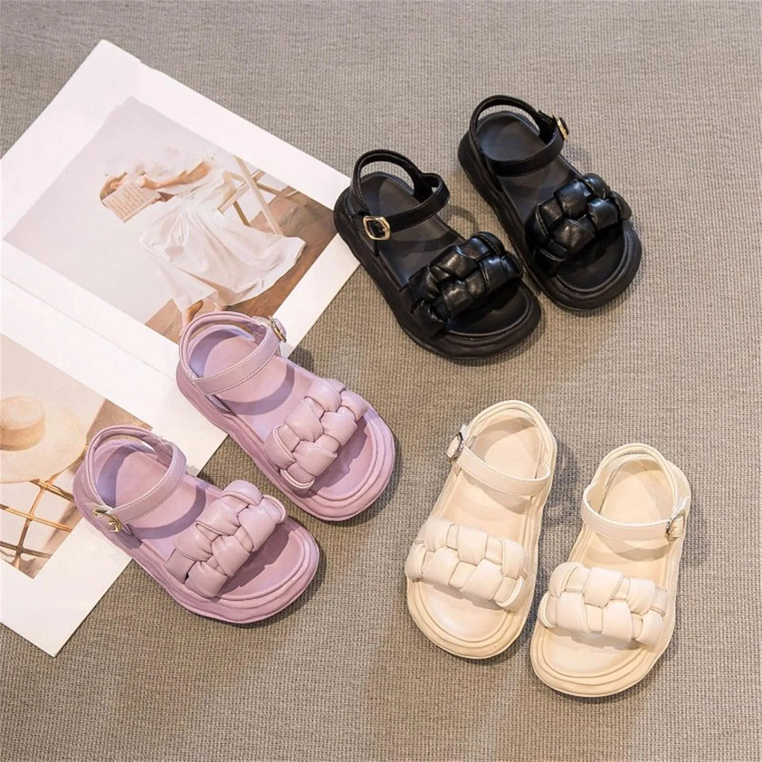 Summer Jelly Sandals for Little Girls Outdoor Soft Rubber Sole Beach Water Shoes with Adjustable Buckle