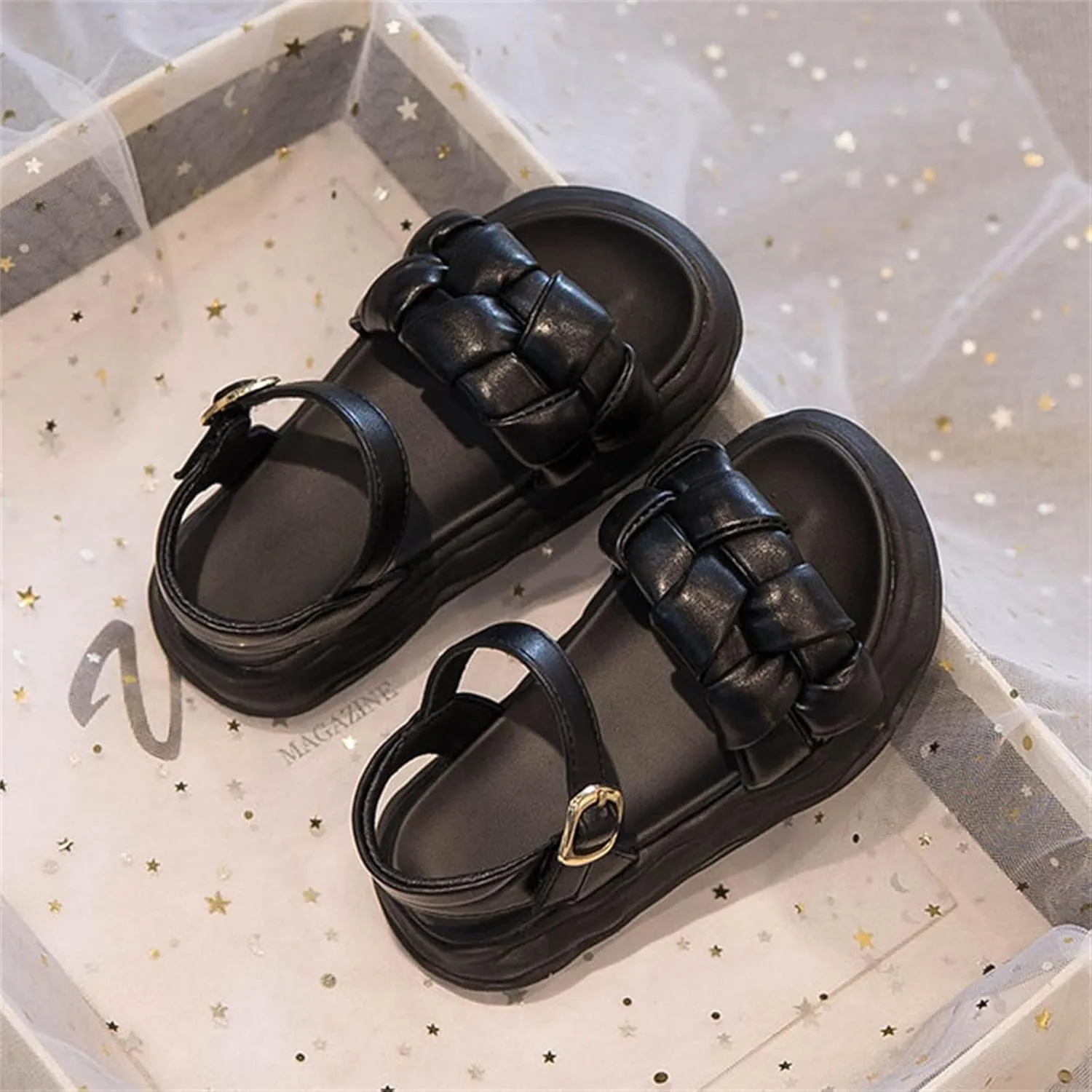 Summer Jelly Sandals for Little Girls Outdoor Soft Rubber Sole Beach Water Shoes with Adjustable Buckle