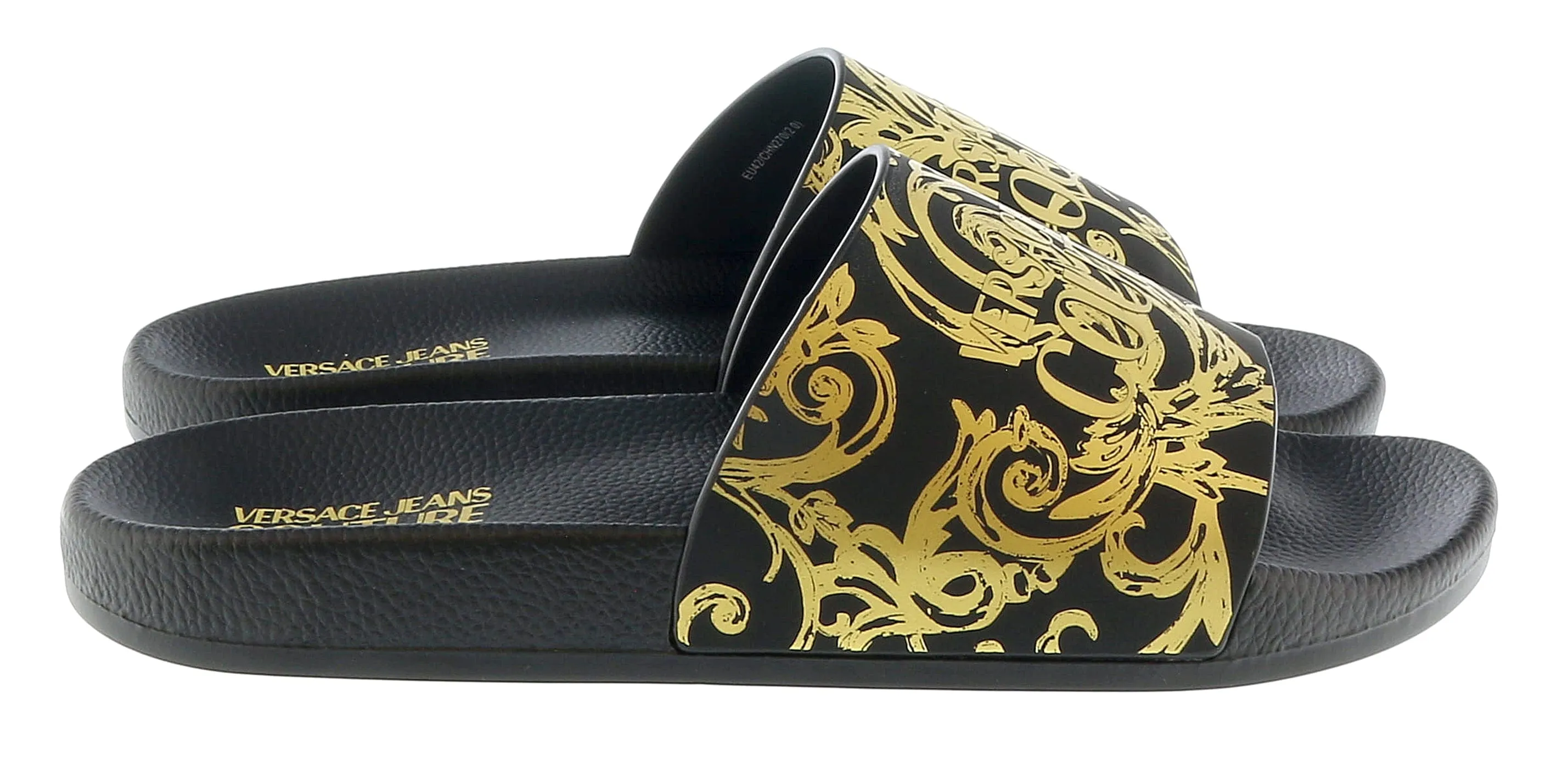 Versace Jeans Couture Black Gold Baroque Print  Pool Slide-