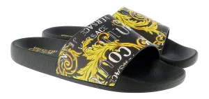 Versace Jeans Couture Black Gold Baroque Signature Print  Pool Slide-