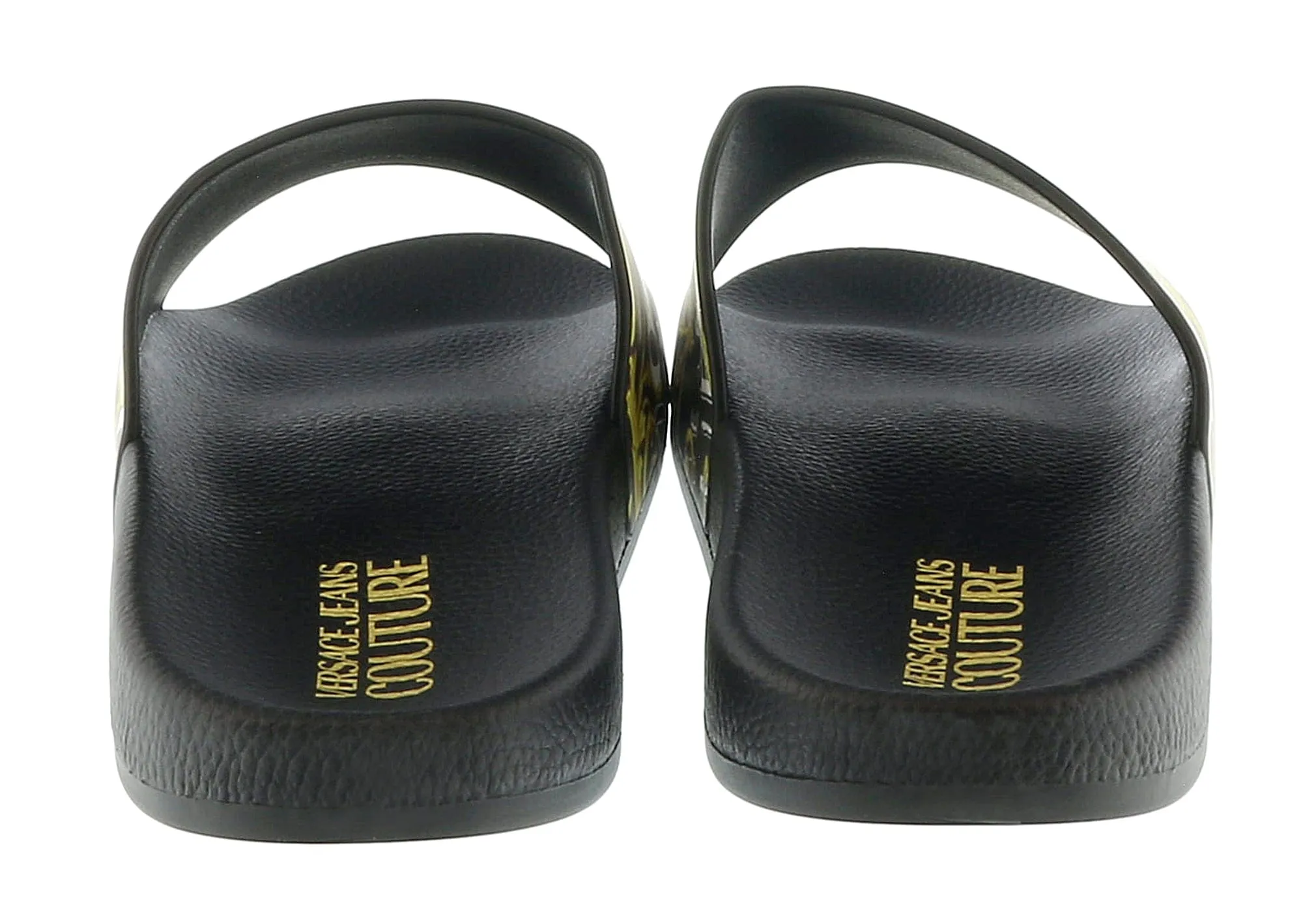 Versace Jeans Couture Black Gold Baroque Signature Print  Pool Slide-