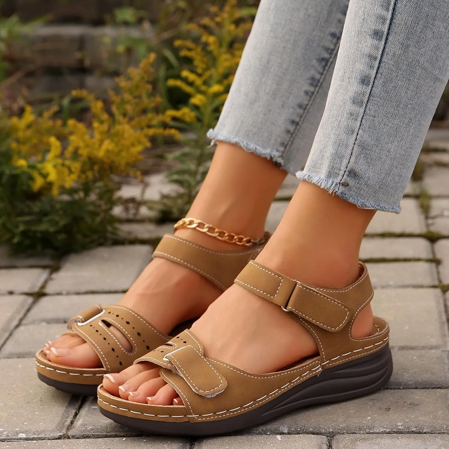 Women Arch Support Walking Sandals Summer Open Toe Orthopedic Platform Slip on Sandals