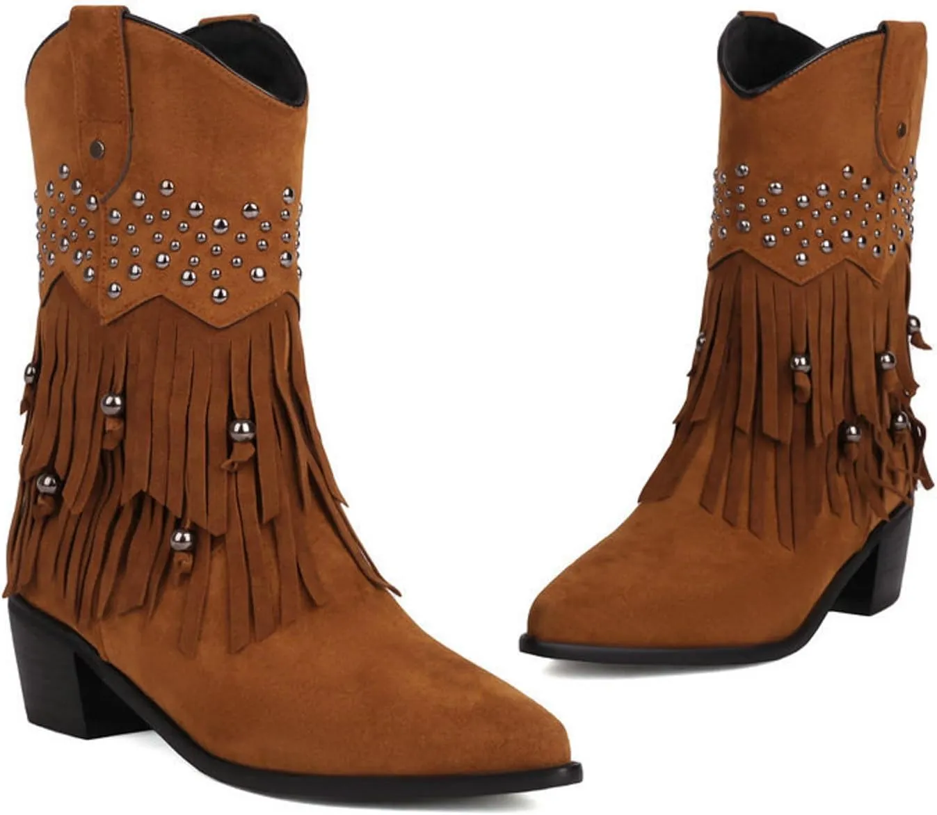 Women Western Boots Ankle Booties for Women Low Heel Women Cowboy Western Ankle Boots Pointed Toe Short Booties