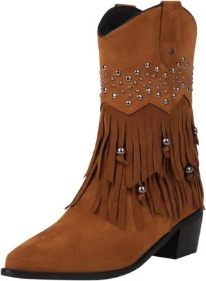 Women Western Boots Ankle Booties for Women Low Heel Women Cowboy Western Ankle Boots Pointed Toe Short Booties