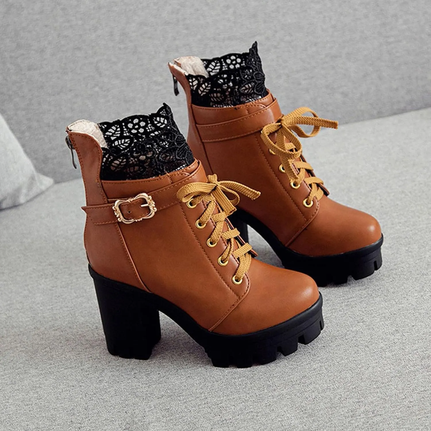Women's Chunky Block Boots heels Side Zipper BootsKnee High Boots Suede Casual Shoes Combat Chukka Chelsea Chunky Pull On
