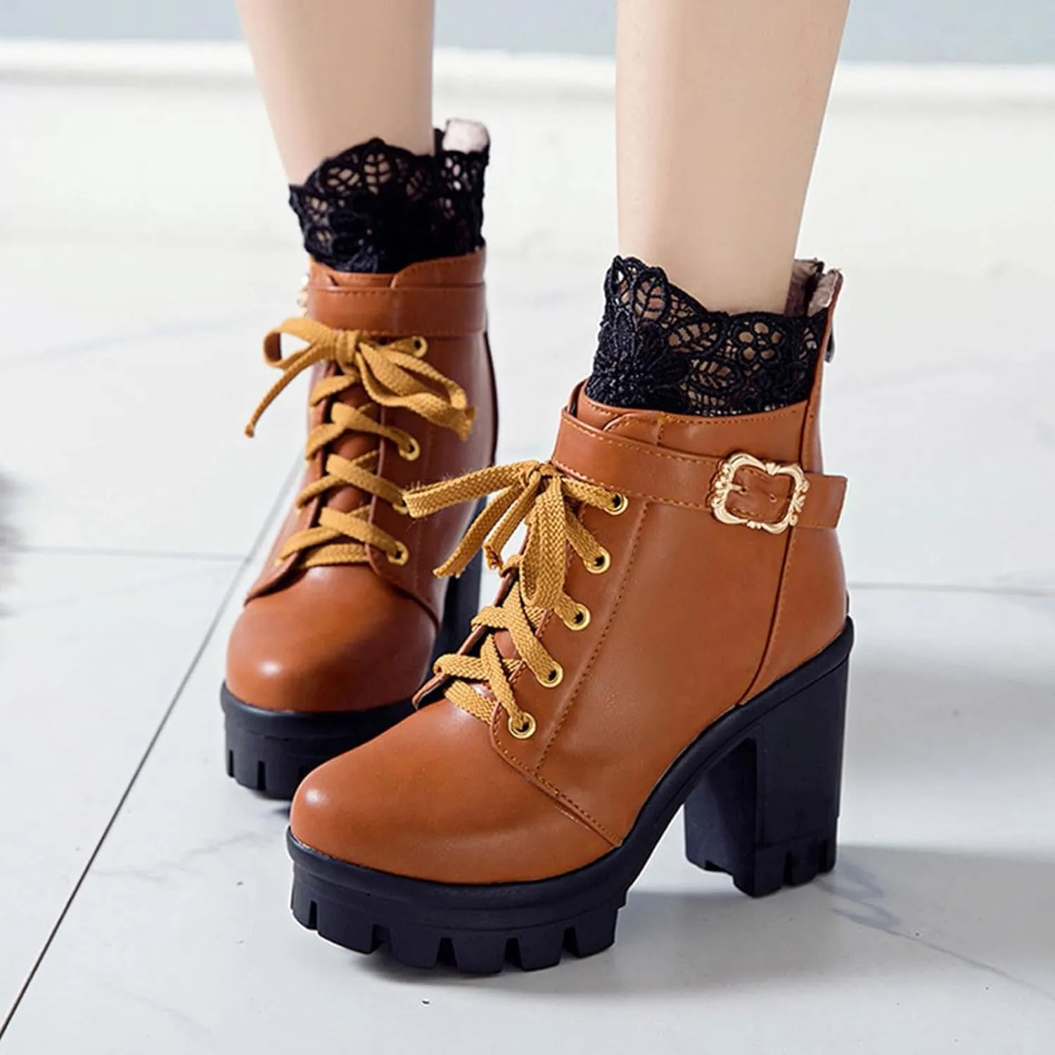 Women's Chunky Block Boots heels Side Zipper BootsKnee High Boots Suede Casual Shoes Combat Chukka Chelsea Chunky Pull On