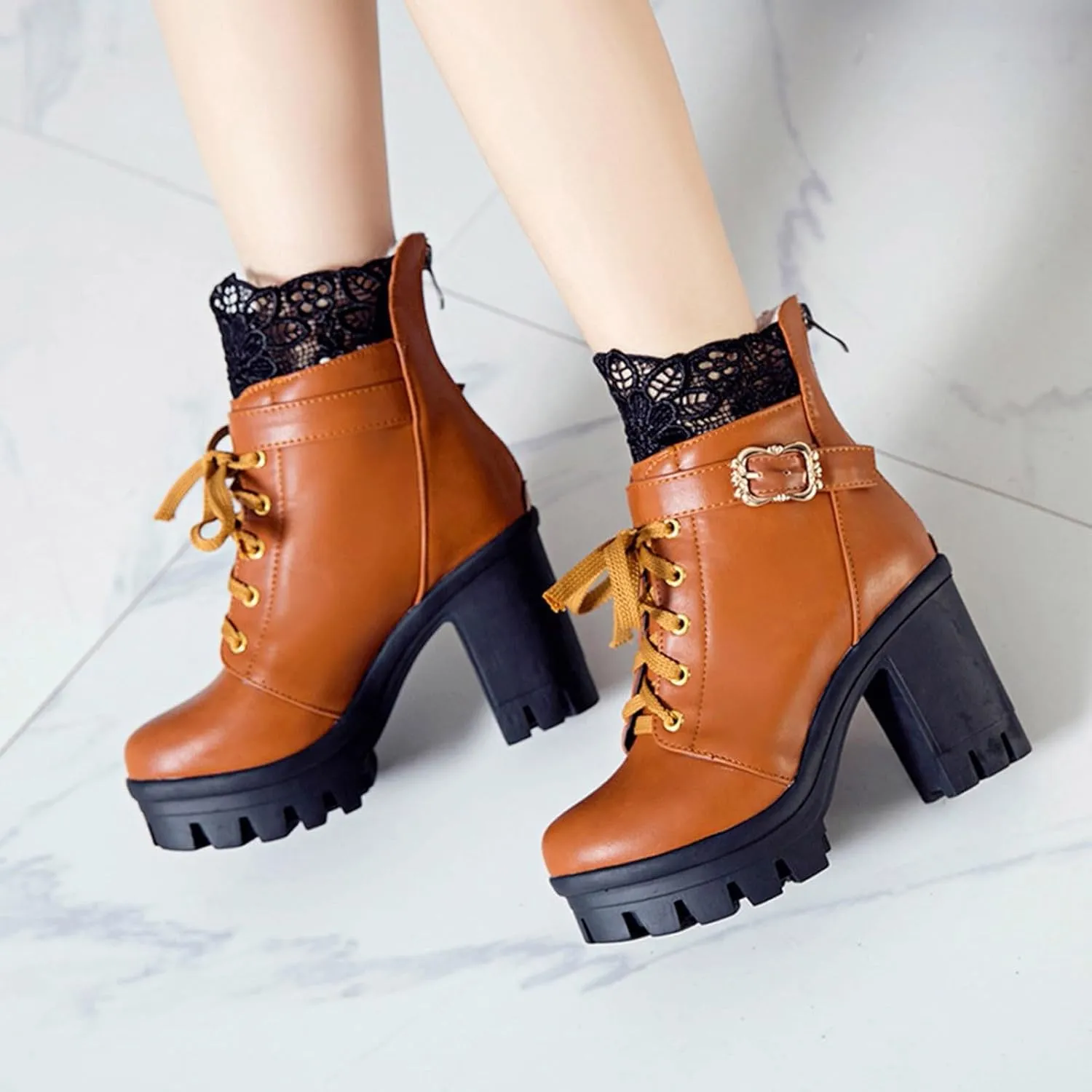Women's Chunky Block Boots heels Side Zipper BootsKnee High Boots Suede Casual Shoes Combat Chukka Chelsea Chunky Pull On