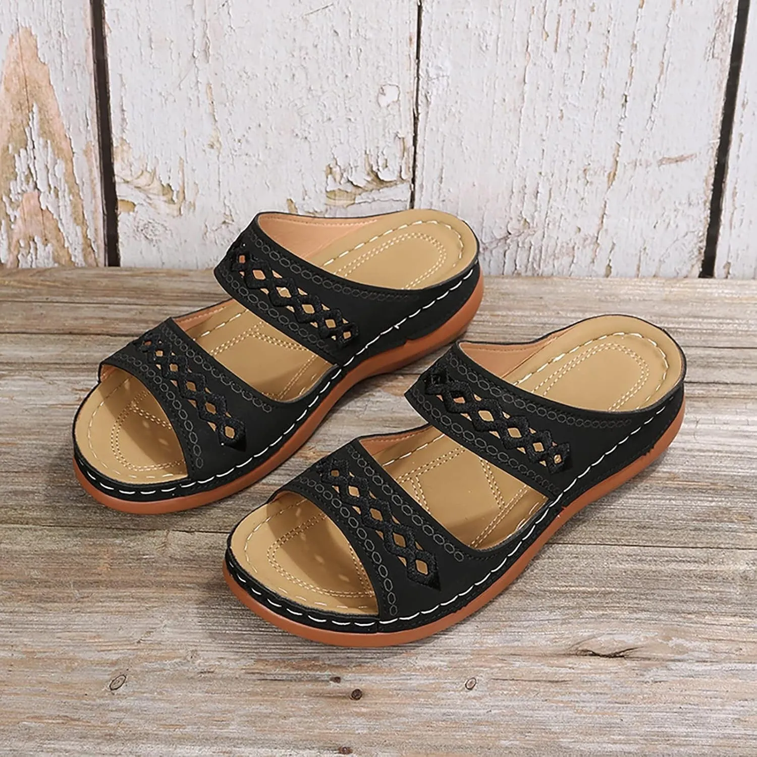 Womens Orthopedic Sandals Support Flip Flops Slip On Wide Sandals Platform Summer Comfortable Walking Shoes