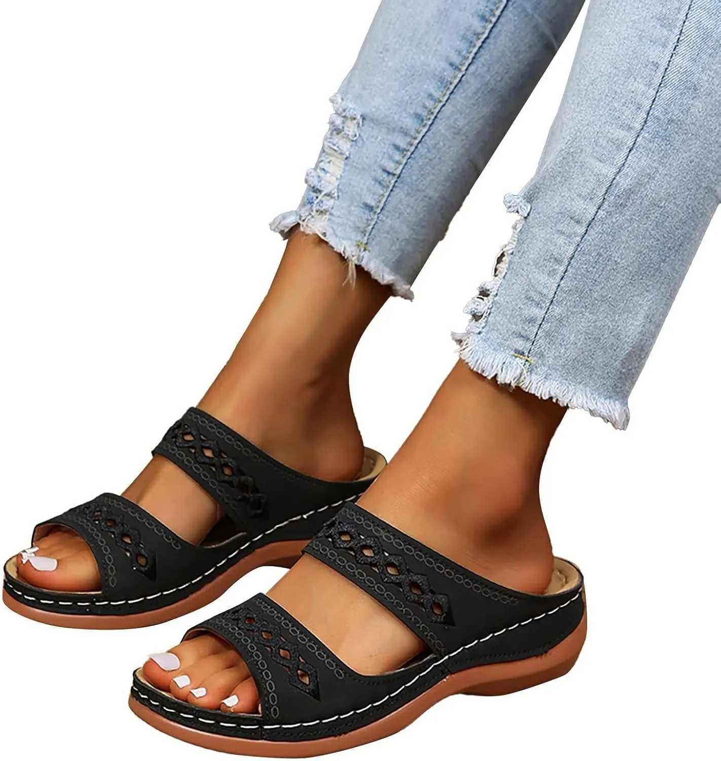 Womens Orthopedic Sandals Support Flip Flops Slip On Wide Sandals Platform Summer Comfortable Walking Shoes