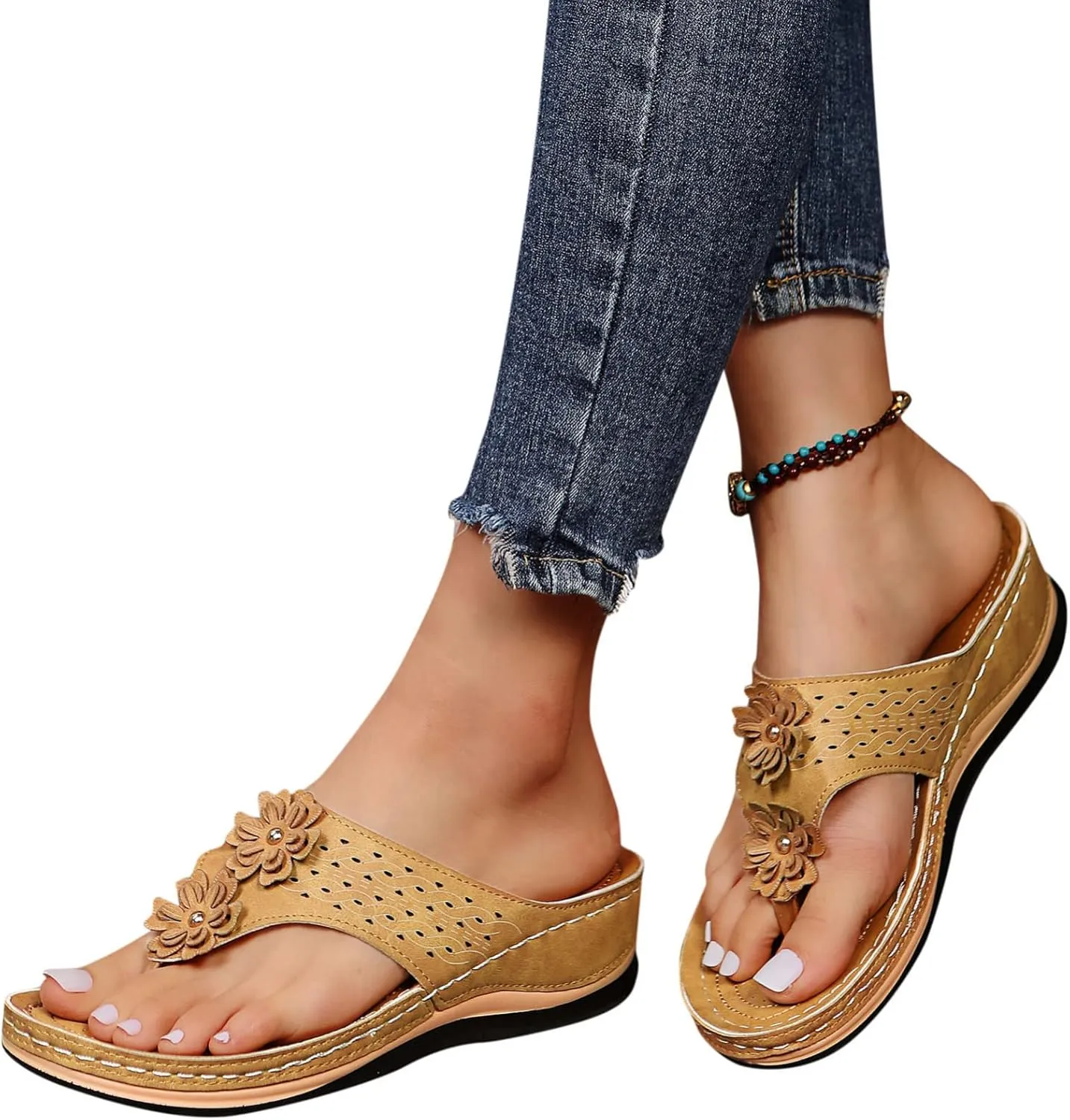 Womens Sandals Comfortable Flip Flops with Arch Support Summer Casual Dressy Wedge Platform Sandals Cute Shoes