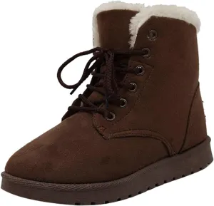 Womens Warm Plush Lined Winter Snow Boots for Women Lace Up Side Zipper Mid-Calf Fashion Booties