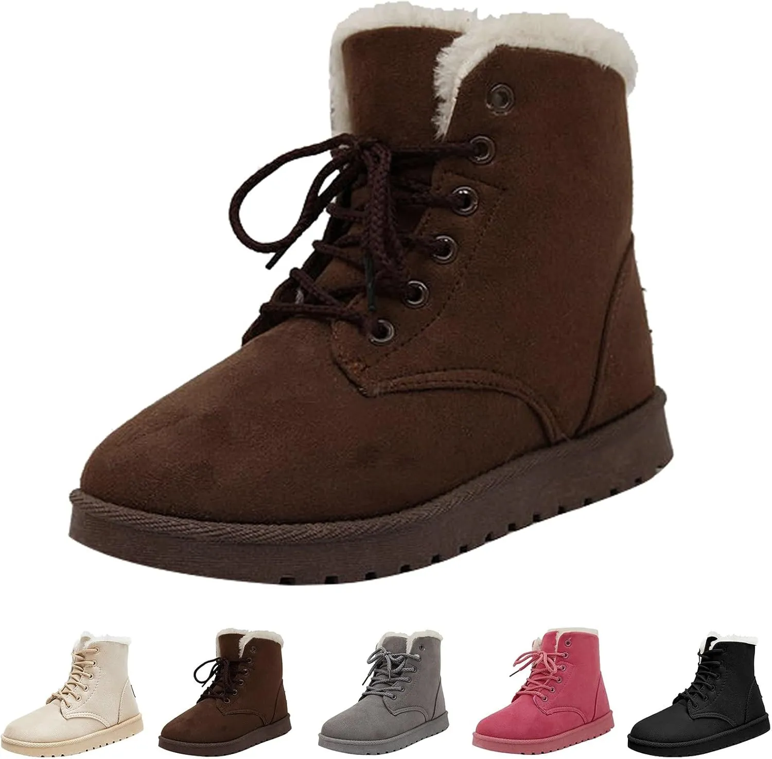 Womens Warm Plush Lined Winter Snow Boots for Women Lace Up Side Zipper Mid-Calf Fashion Booties